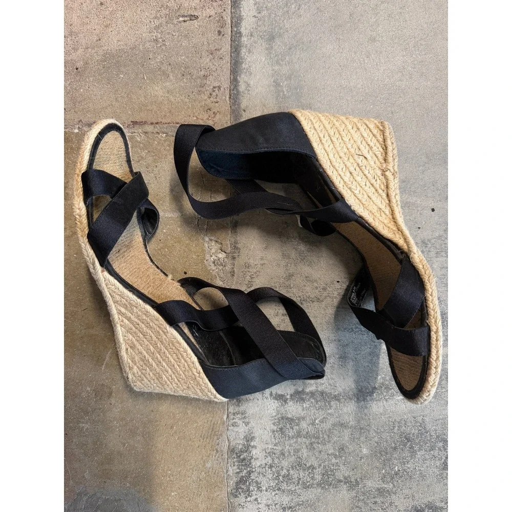 Lauren Ralph Lauren Iliana Black Elastic Espadrille Wedge Sandals Womens 8.5B